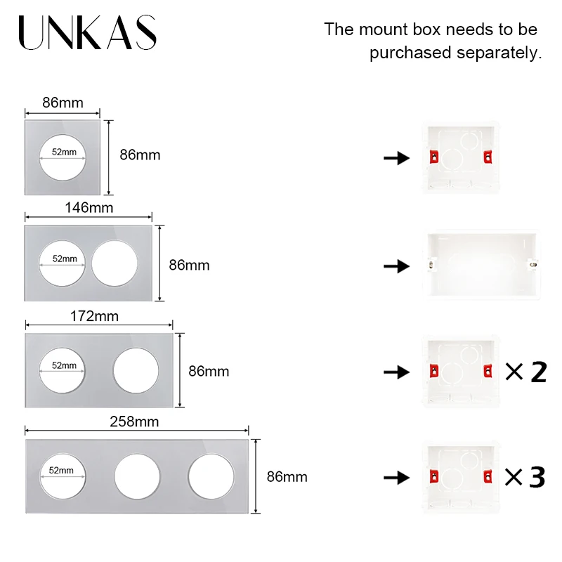 UNKAS Gray Gold White Black Glass Panel Gray DIY Rounded Modules Free Combination 86mm 146mm 172mm 258mm 344mm 430mm