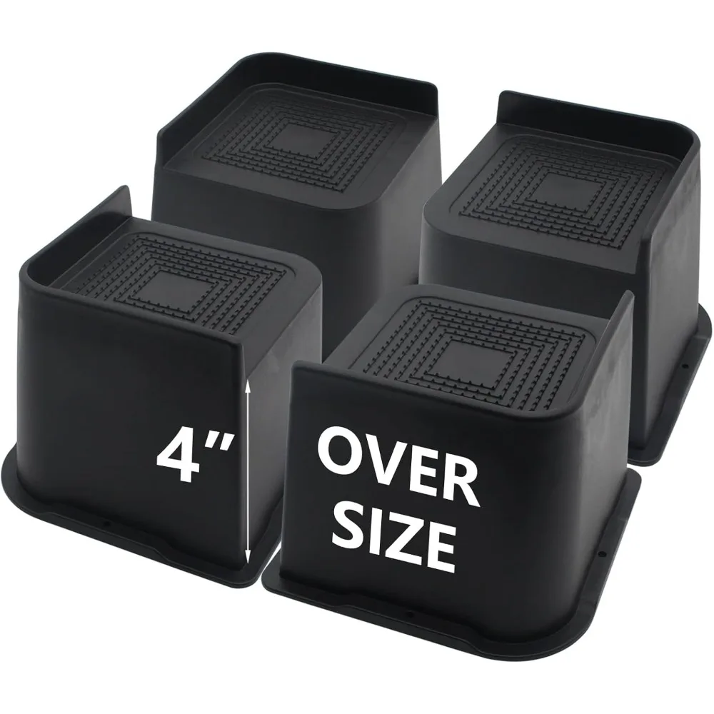 

Bed Risers 4 inch Heavy Duty, 4 Pack Oversized Furniture Risers 6 inch, Black Bed Lifts Risers for Table, Sofa, Chair, Couch, De