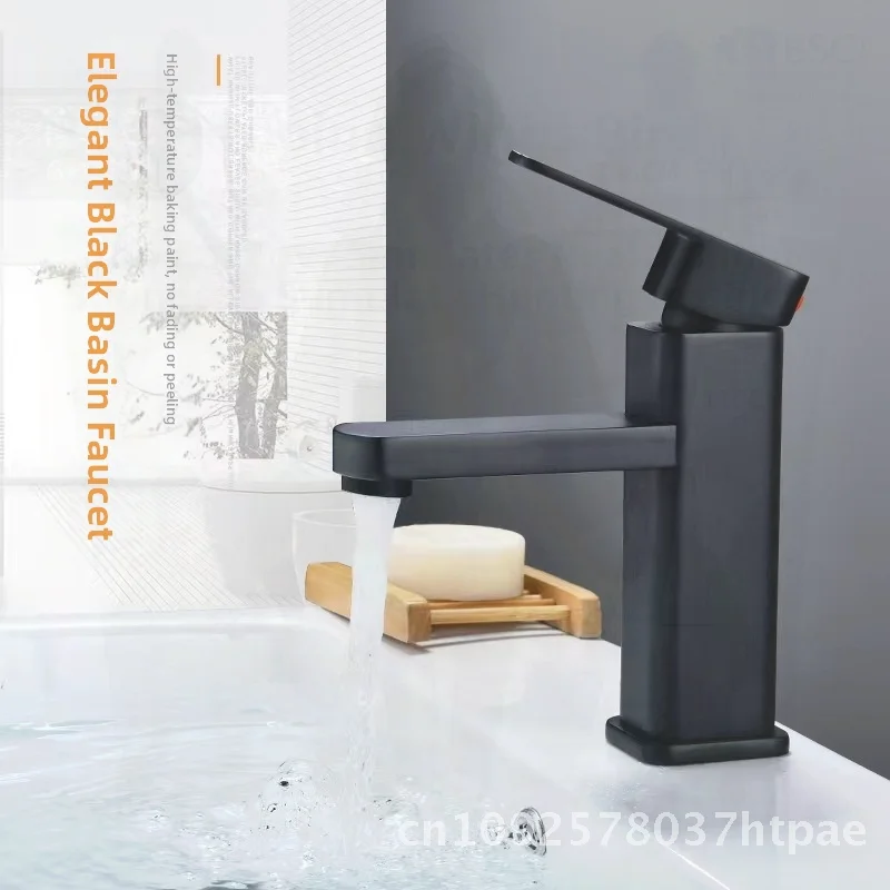 

Black Stainless Steel Square Single Hole Bathroom Faucet European Style Highened Brushed Finish Hot And Cold Washbasin Mixer