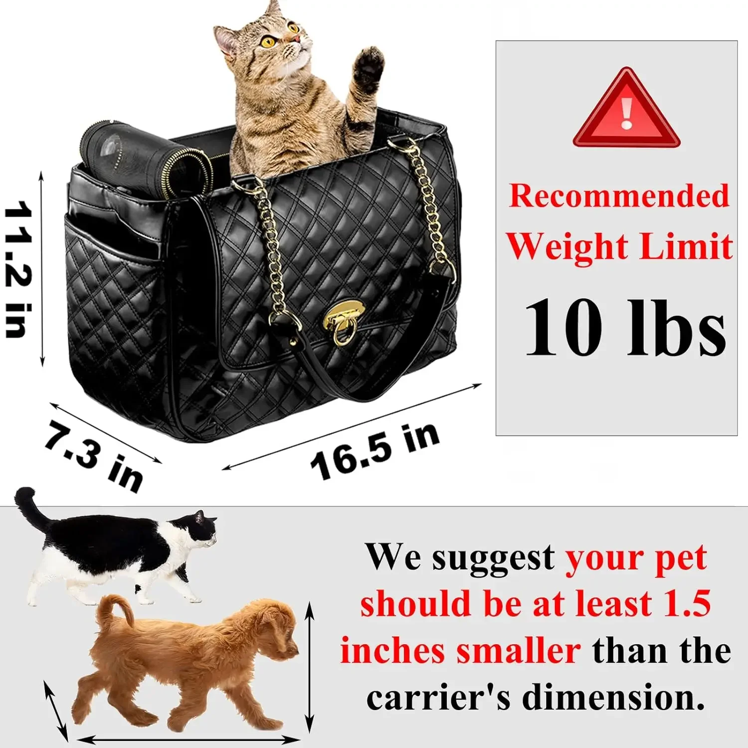 Fashion Dog Purse Carrier for Small Dogs with 2 Super-Large Pockets PU Leather Pet Carrier Puppy Purse Carrier for Travel