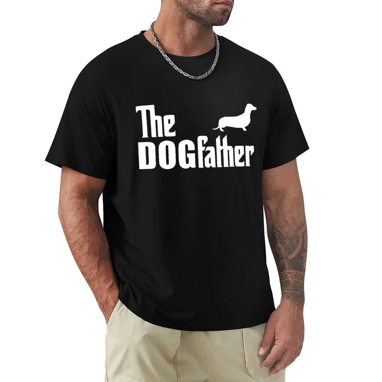 

THE DOGFATHER Dachshund Sausage Dog T Shirt Harajuku Short Sleeve T-shirt 100% Cotton Graphics Tshirt Tops