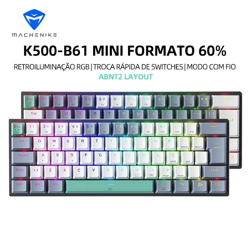 Machenike-miniteclado mecánico K500-B61 60% ABNT2, teclado con cable, retroiluminación RGB, intercambiable en caliente, NKRO, para juegos de PC