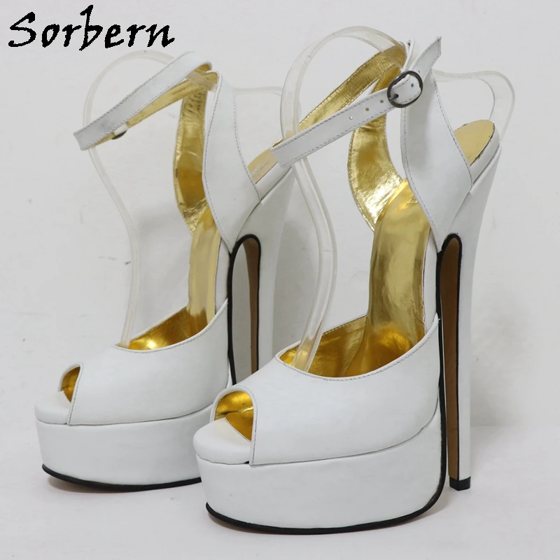 

Sorbern White 20Cm High Heel Sandals Women Sissy Boy Evening Party Footwear Slingback Ankle Strap Open Toe Custom Multi Colors