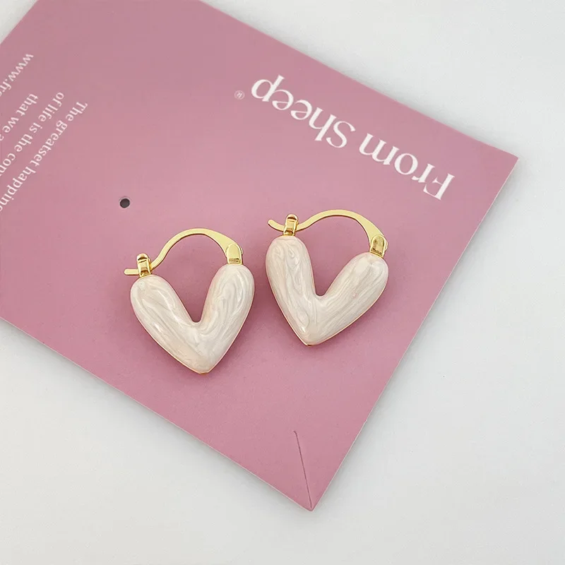 Heart Ear Buckle Geometry Enamel Glaze Pink White Blue Color Pendant Earrings for Women Temperament European Girl Jewelry image 6