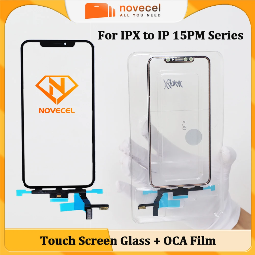 Novecel 5pcs LCD Touch Digitizer Sensor Glass with OCA Glue For iPhone 15 Pro Max X XS XR 11 12 13 14 Outer Glass Panel Repair