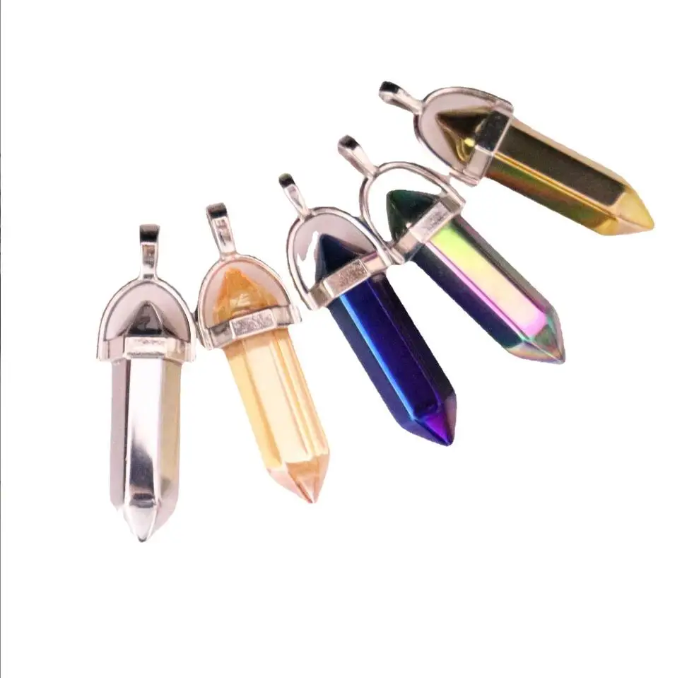 1 قطعة شكل رصاصة الزجاج الكريستال قلادة سداسية وأشار الحجر الاصطناعي ل شقرا شفاء عقد دي اي واي مجوهرات F1660