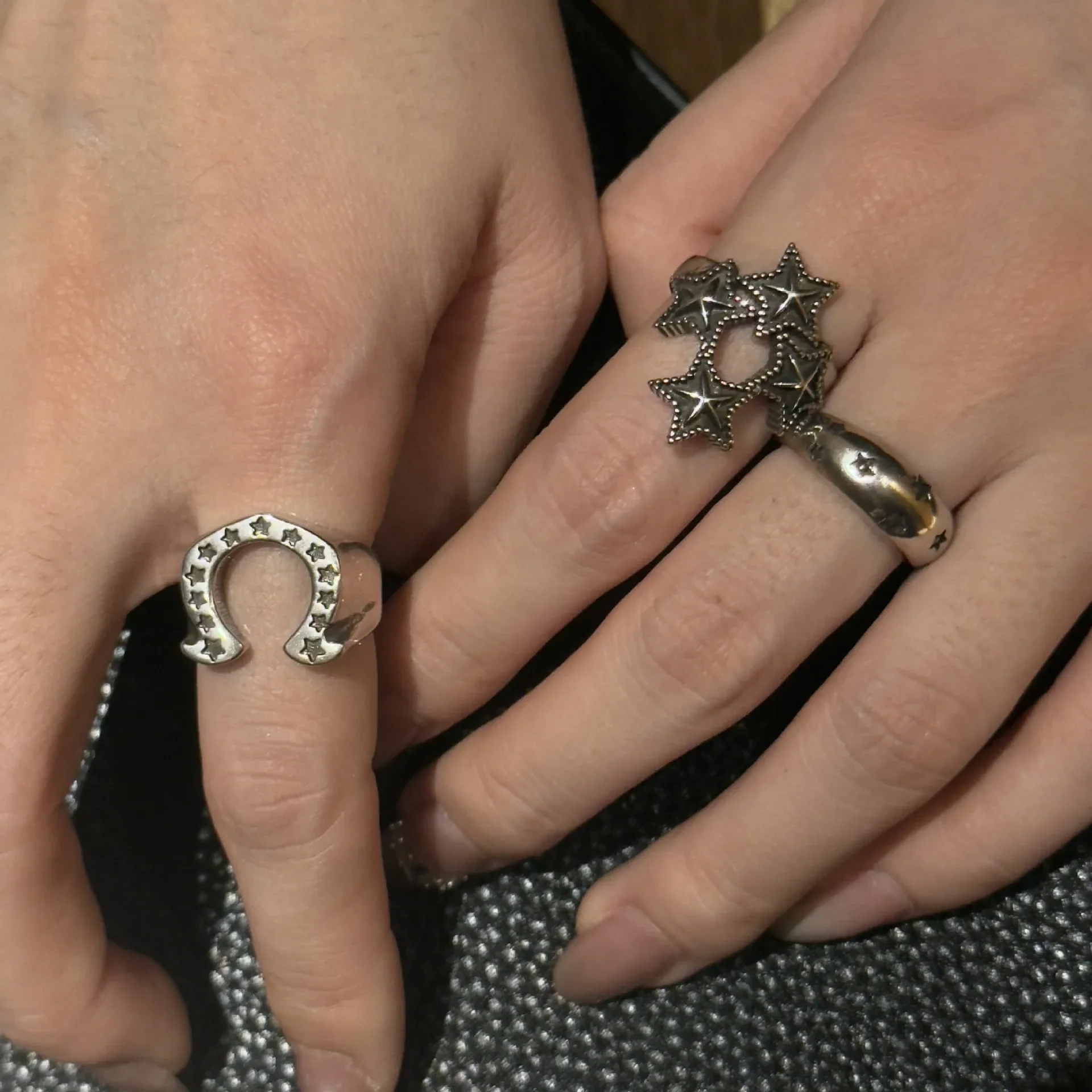 Hip Hop Punk Style Couple Ring Vintage Concave Convex Star Rings for Women Trend Unique Party Jewelry Accessories Gifts