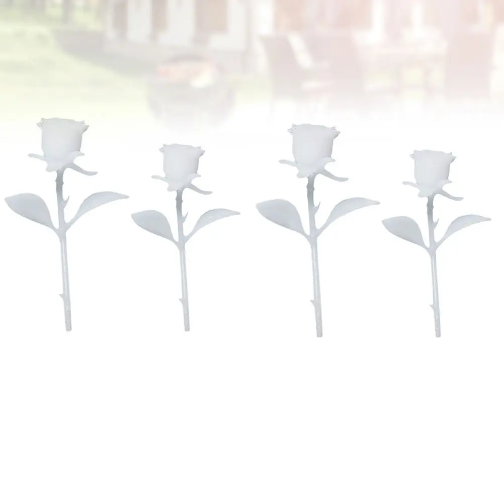 4Pcs DIY Crystal Epoxy Rose Models Miniature Creative Rose Flowers for Crafts Home Decoration 20Mm 25Mm White Miniature Model