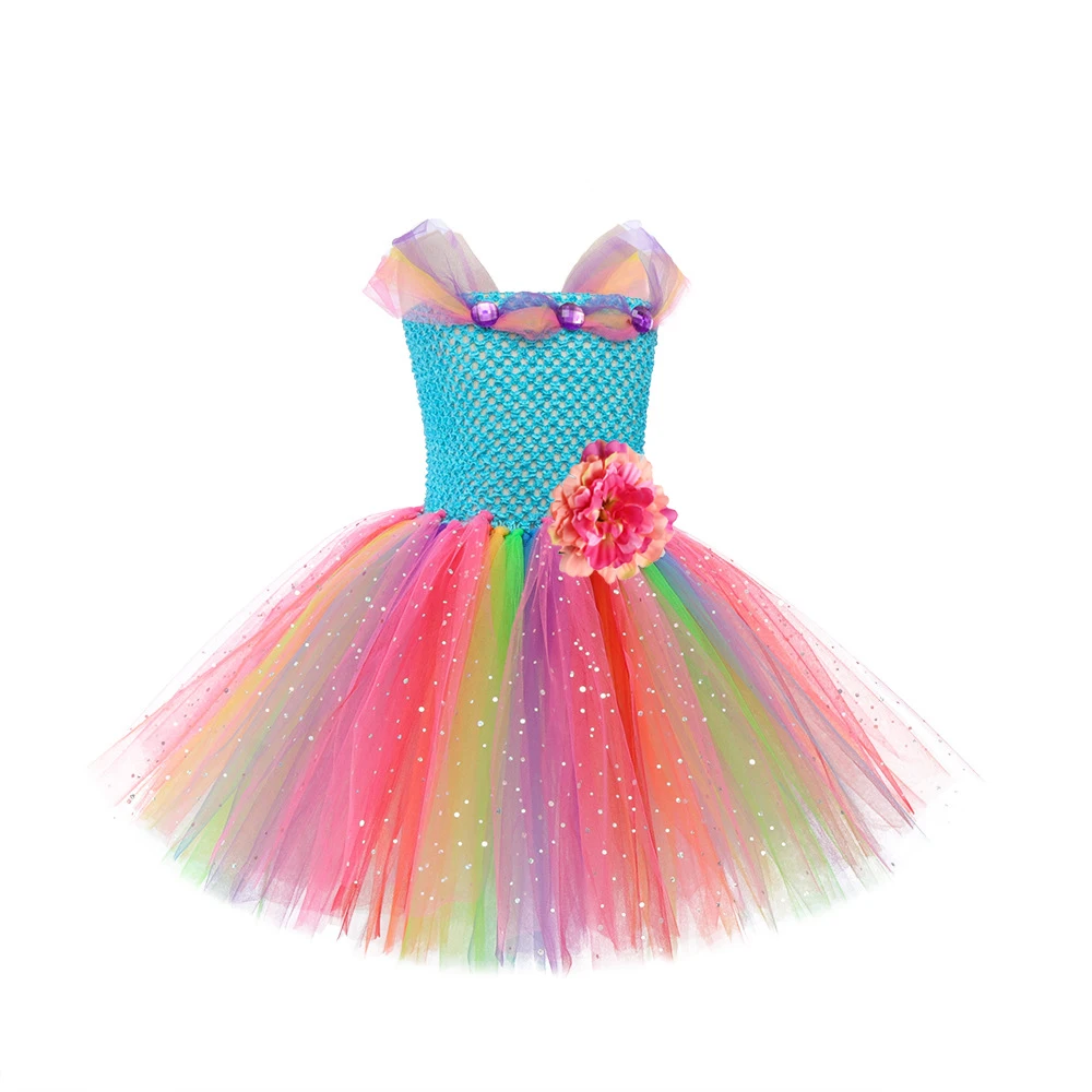 Sparkly colour Fairy Tutu Dress for Girls Halloween Costume Glittery Butterfly Princess Dresses with Wings Kids Birthday Outfit