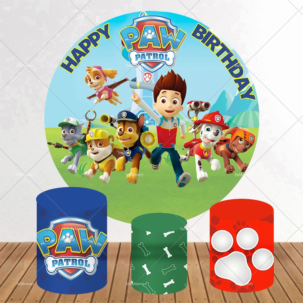 

Круглый фон-чехол «Щенячий патруль» для детского дня рождения, вечеринки в честь рождения ребенка, цилиндрические чехлы-фон для фотозоны, принадлежности