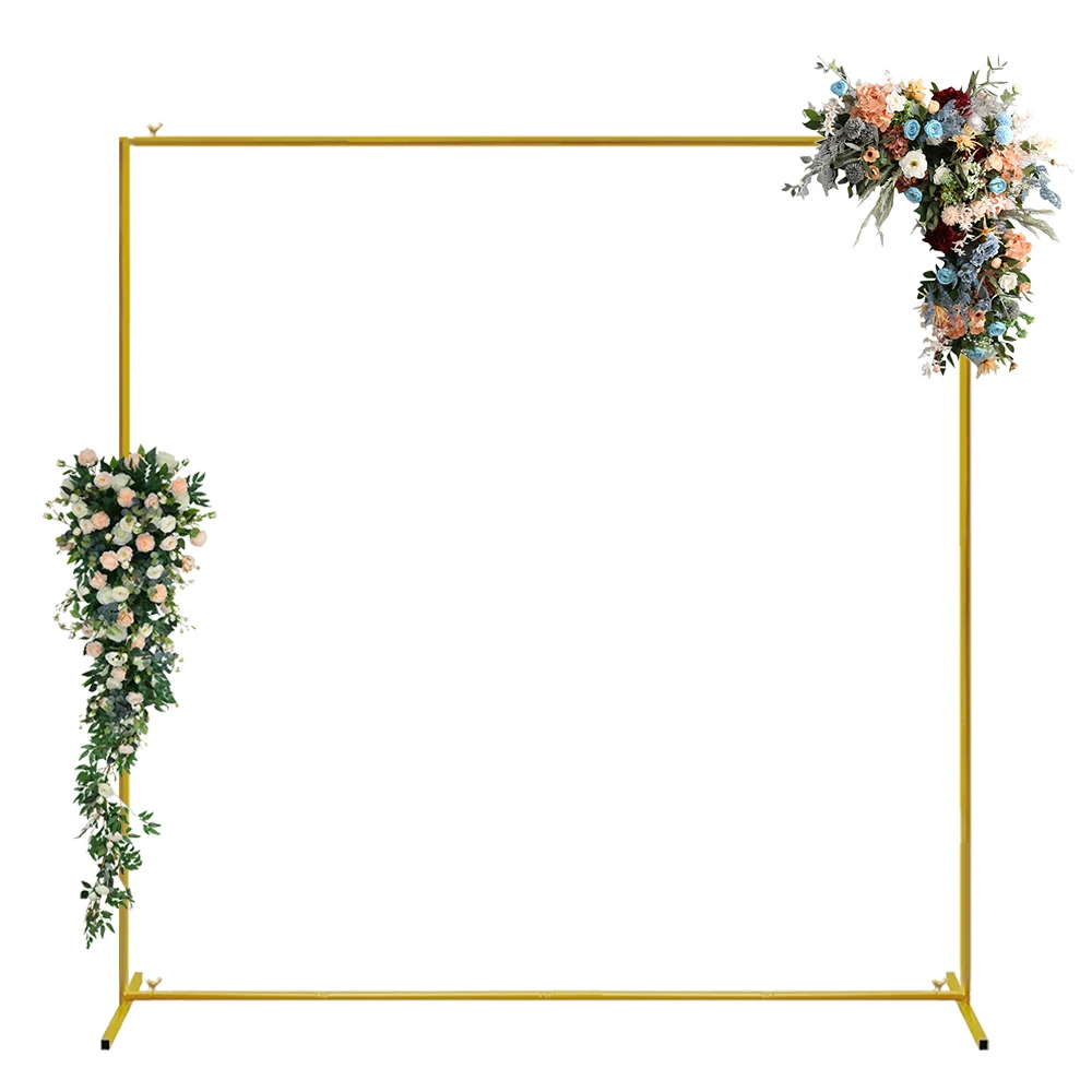 Support d'arc de mariage carré en métal doré, cadre d'arrière-plan de jardin et support d'arrière-plan, ballon de fleur de fête, support de décoration DIY, 2x2m/6x6.6Ft