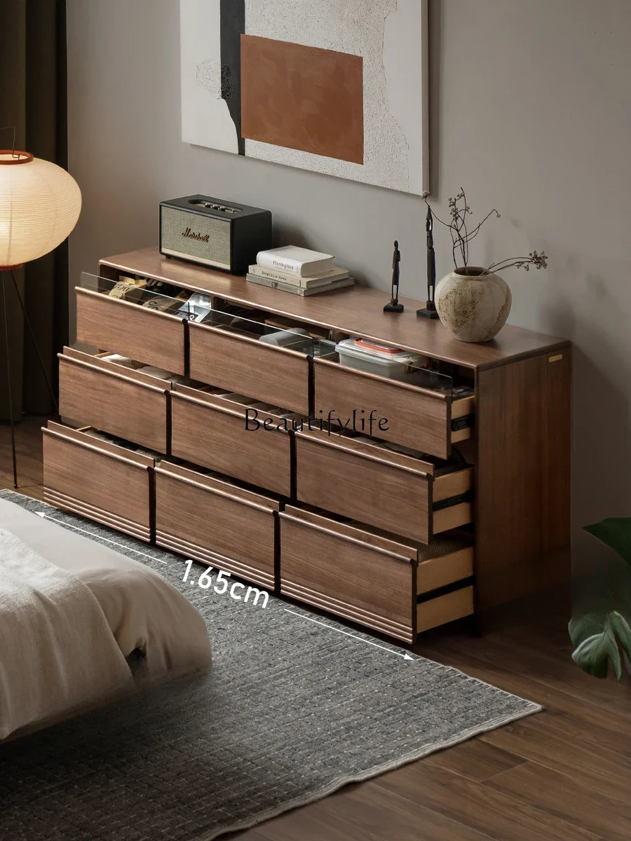 

yj5Solid wood household bone line chest of drawers bedroom black walnut locker black label nine bucket cabinet