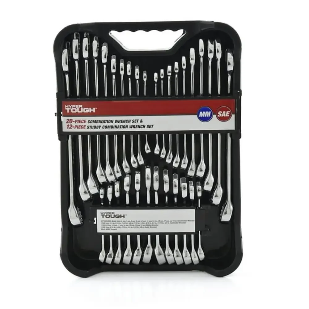 32-Piece Combination Wrench Set Metric Standard SAE Stubby Nickel-Chrome Plated Safety ANSI/ASME Heat Treated Precision Machined