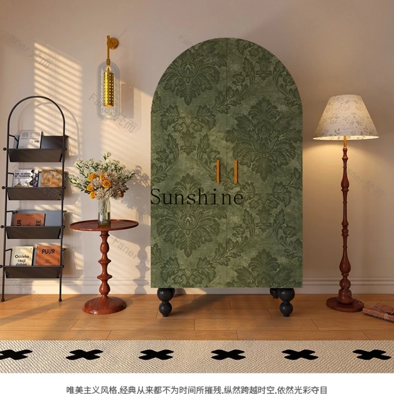 

French flower solid wood corner wardrobe bedroom household wall integrated storage removable