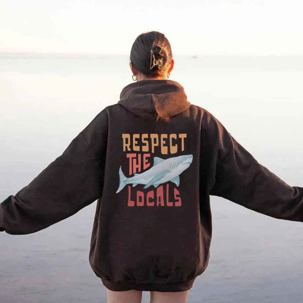 Respect The Local Hoodie Local Surf Hooded Sweatshirt Beach Bum Shark Graphic Pullover Vintage Ocean Conservation Beach Hoodies