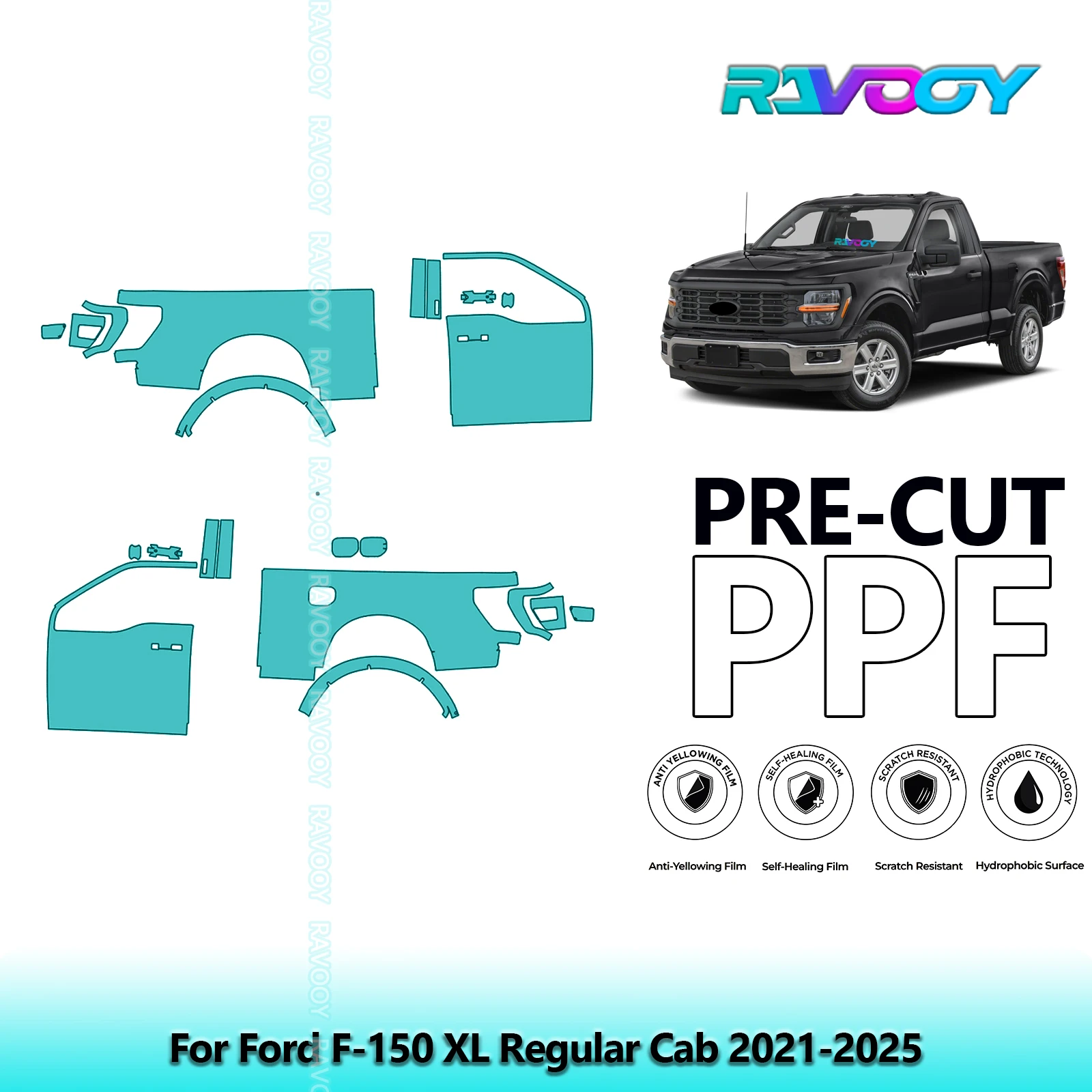 

For Ford F-150 XL Regular Cab 2021-2025 8.5mil Clear Matte Pre-Cut PPF Door & A/B Pillar Kit TPU Paint Protection Film Set
