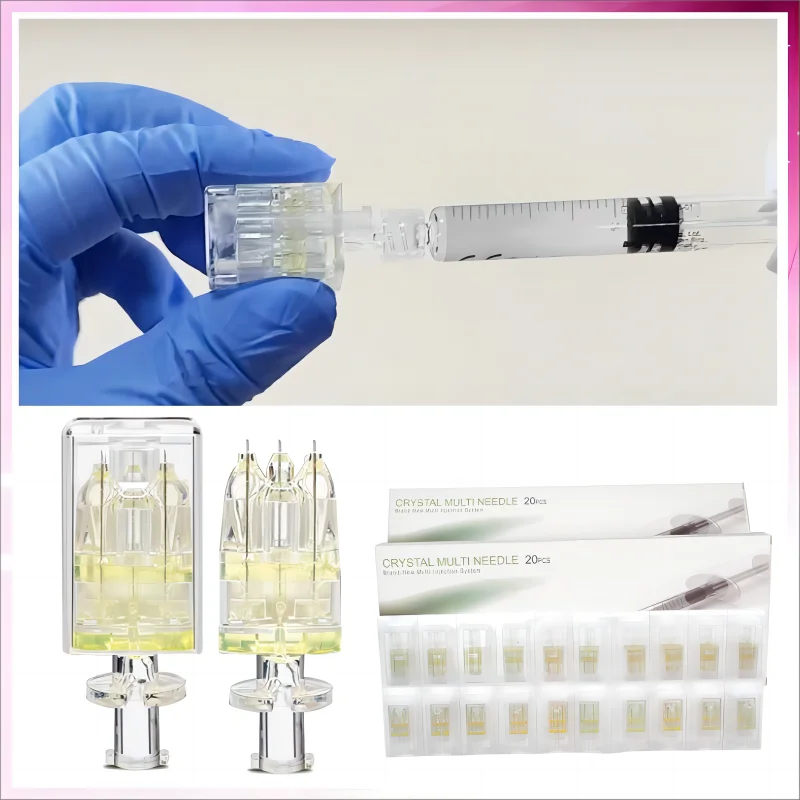 20Pcs 40Pcs Crystal Multi Needle 5-Pin Mesotherapy Needle for Scalp Hair Growth & Skin Rejuvenation & Connector Syringe