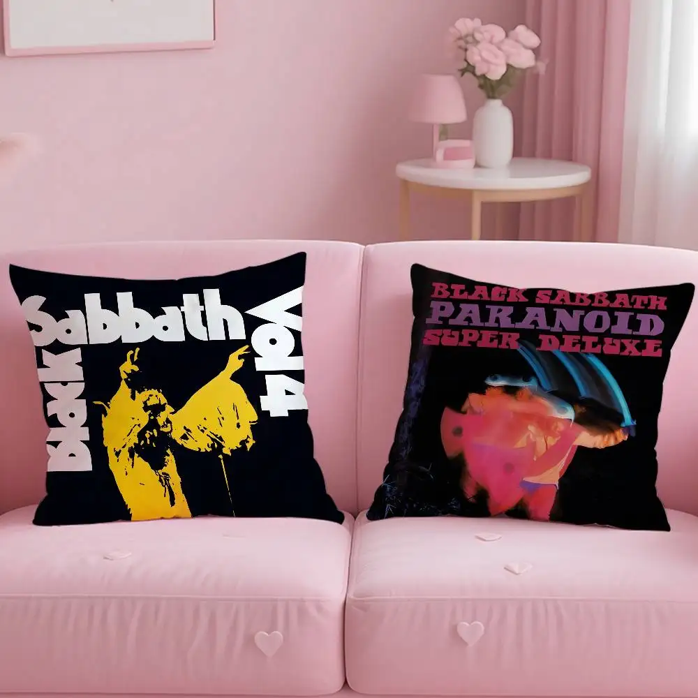 Black Sabbath Band Printed Pillow Cover, Retro Classic Heavy‑Metal Polyester Cushion Case for Sofa Bedroom Decoration