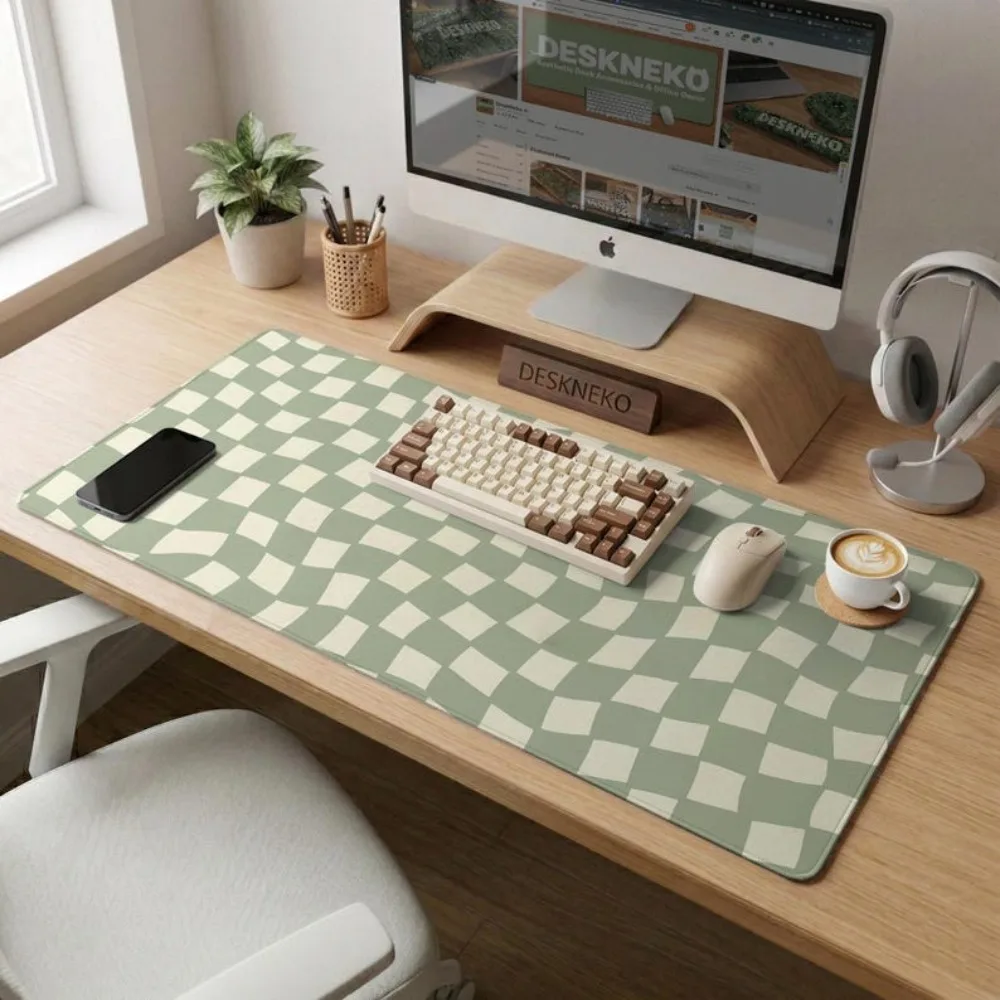 Accessoires de bureau, organiseurs et plateaux pour bureau à carreaux verts, tapis de souris.