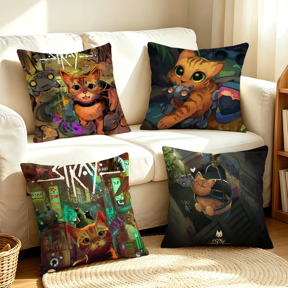 Video Game S-Stray-S Cat Cute cushion cover Soft Smooth Pillow Case Hidden Zipper Washable Decorative Couch Office Gift