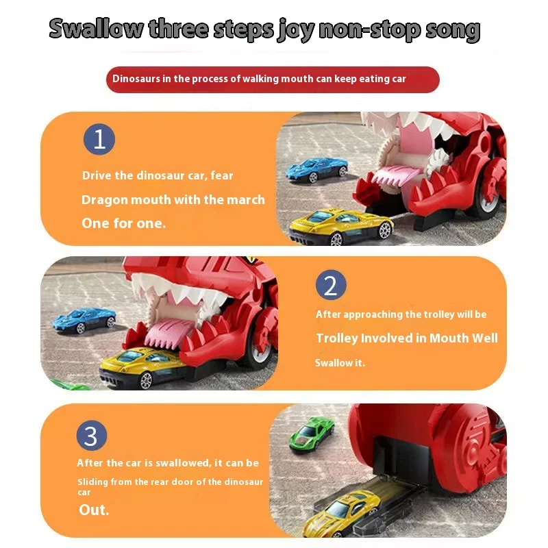 Tyrannosaurus Truck Toys Dinosaur Swallowing Track Deformation Storage Car with Alloy Racing Car Foldable Transport Car Toy Gift