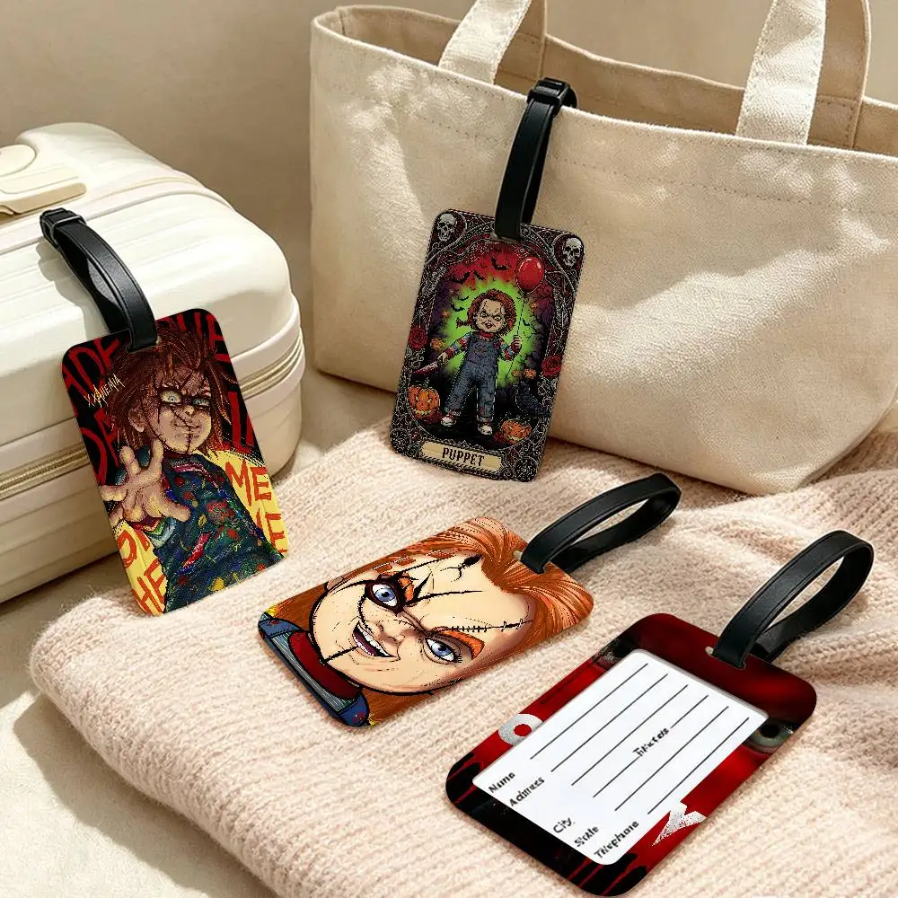 Chucky Doll Horror Waterproof PVC Baggage Tag With Info Card Anti lost Identification Tag For Luggage School Backpack