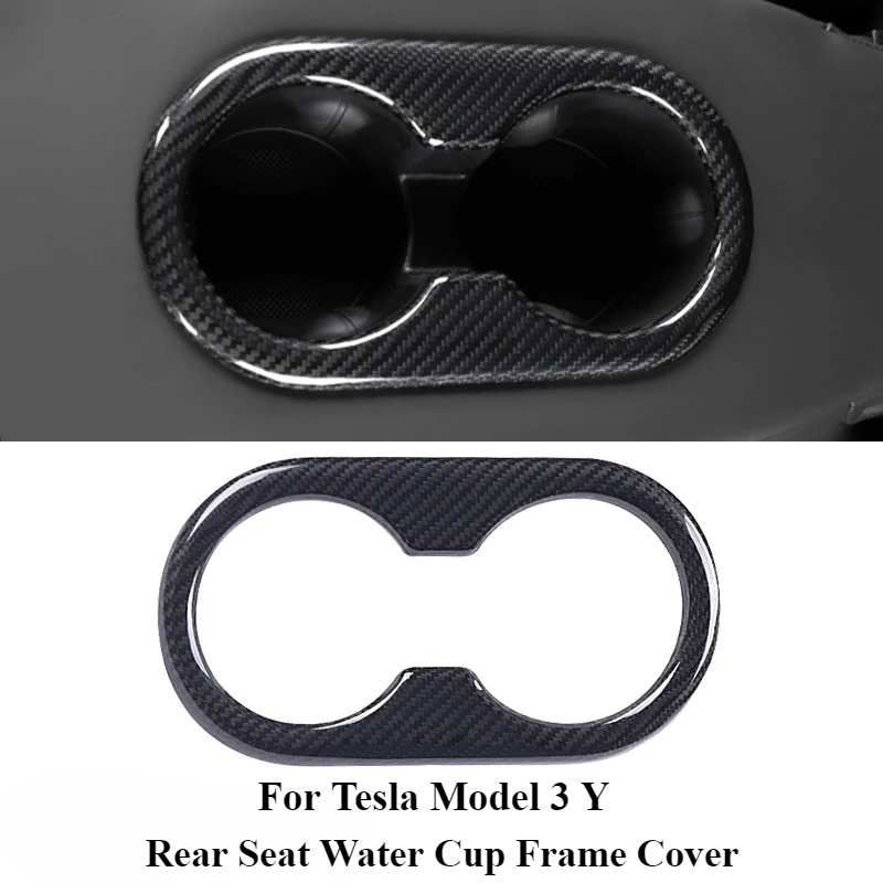 

Real Dry Carbon Fiber Rear Cup Holder Decorative Frame Cover For Tesla Model 3 Y Trim Sticker Surround Frame Auto Accessories