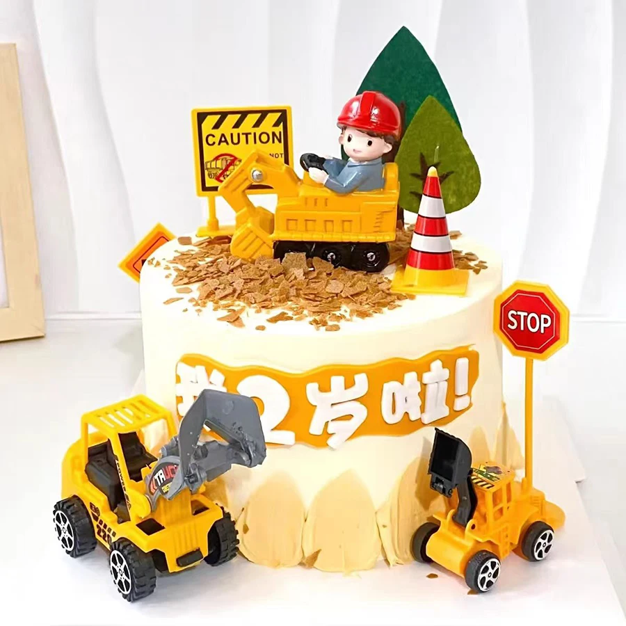 1 Stück Kreative Cartoon-Harz-Bagger-Bulldozer Kuchendekoration Baufahrzeug Geburtstagsparty Backzubehör – Detail 7