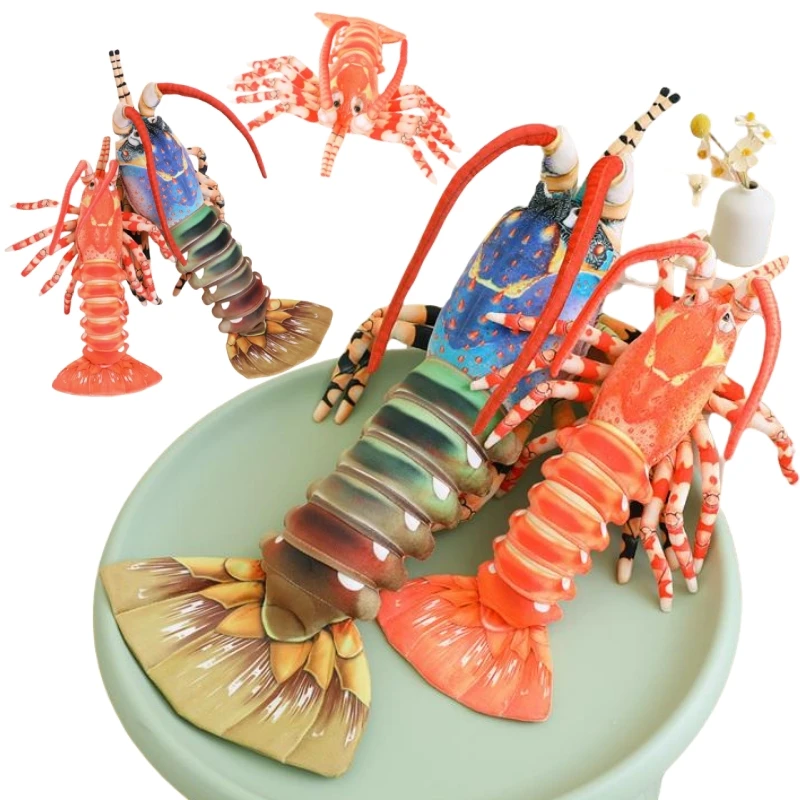 

New 60/85cm Simulation Australian Lobster Orange Blue Marine Organism Plush Toys Creative Educational Enlightenment For Kids