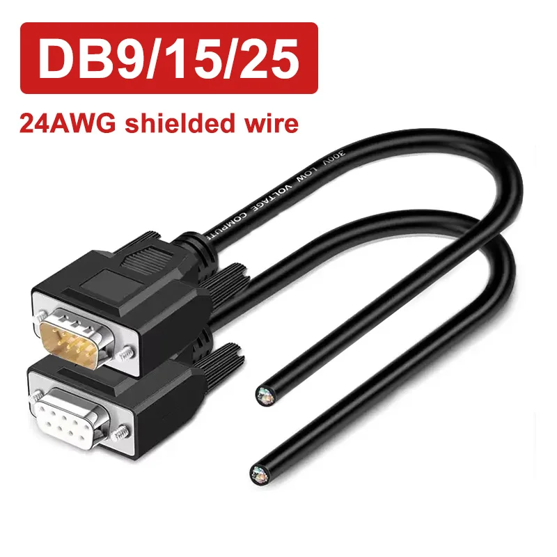 DB9 DB15 DB25 RS232 Serial Port Connector Cable 24AWG 9/15/25 Pin Plug Soldering-free Signal Line Male Female Shielded Data Wire