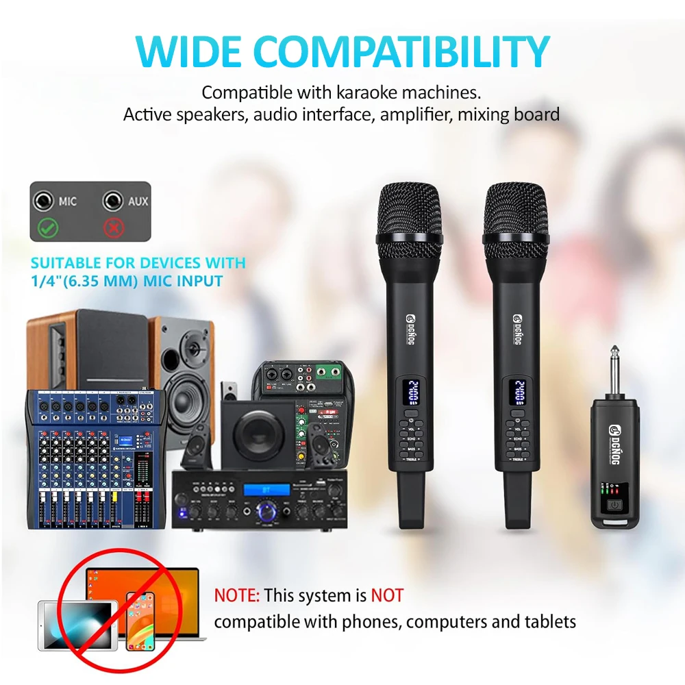 Professional Handheld Wireless Microphone System 2 Channel Rechargeable Wireless Microphone with ECHO High/Low for Karaoke Party