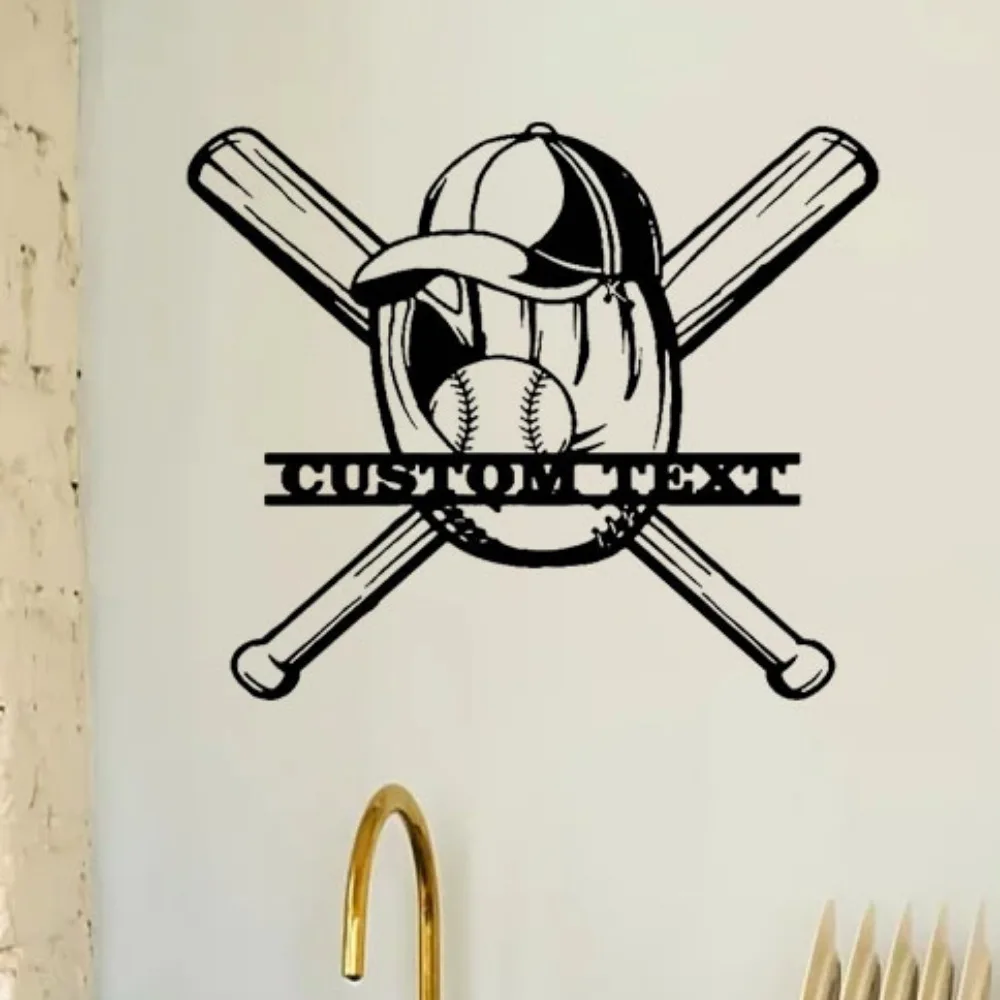 Exceptionally Customizable Art Deco Style Baseball Metal Wall Piece  Finish Pre - Pasted for Home Door and Special Events Decor