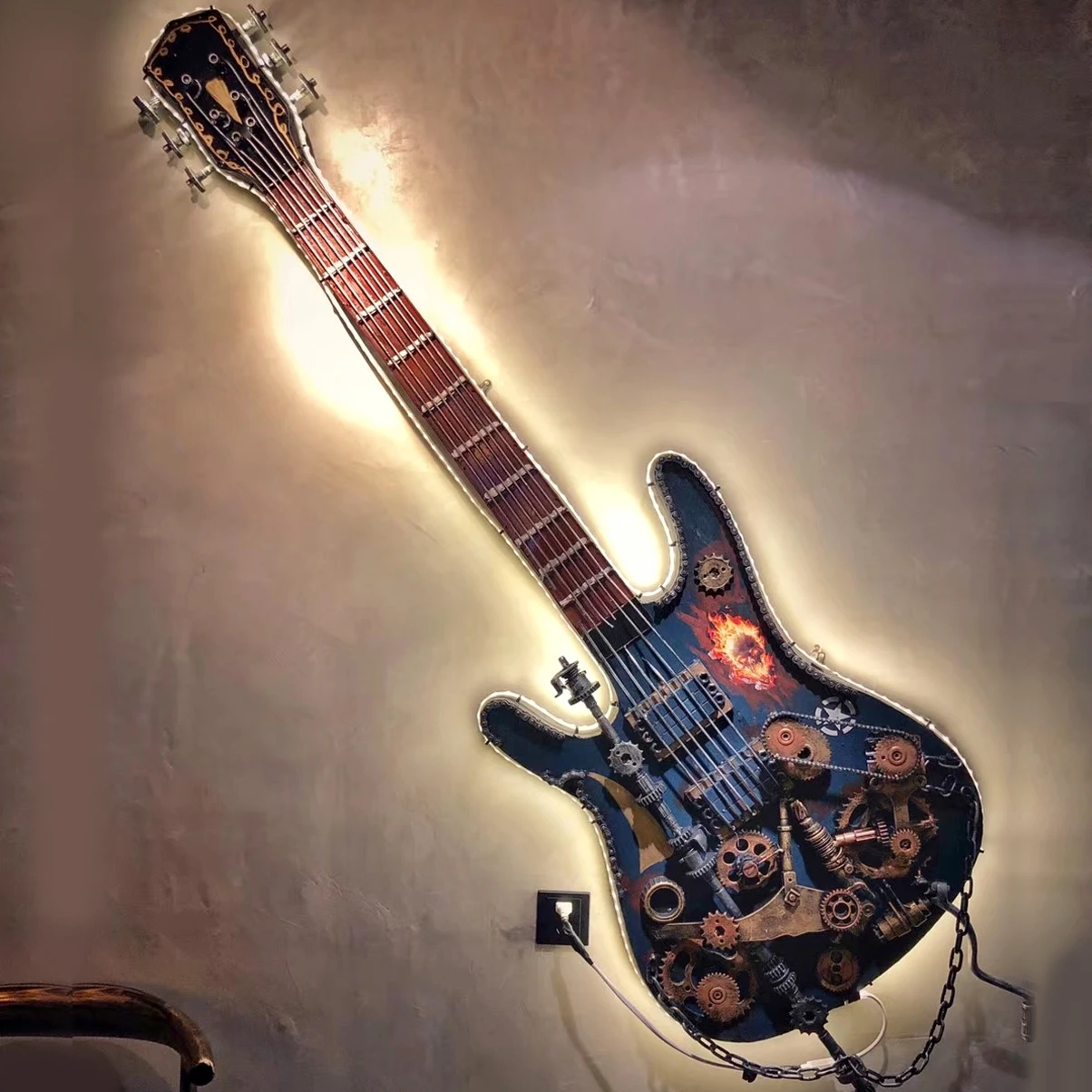 European Retro Wrought Iron Musician Wall Decoration For Bar Creative Guitar Household Cafe Shop Pub Home Hanging Decor