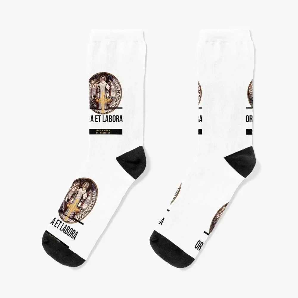 

St. Benedict pray for us ora et labora Socks Running Soccer kawaii floor Luxury Woman Socks Men's