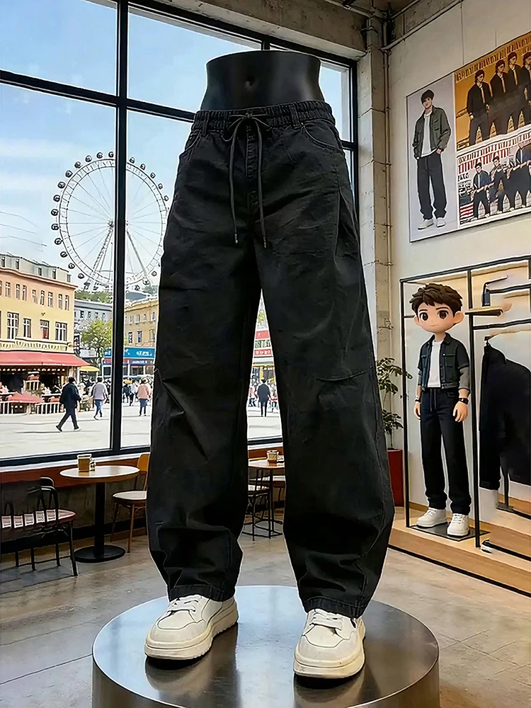 

American Sle Men's Loose Wide Leg Straight Cut Trousers High Waist Spring Faion Workwear Pants with Pleats And Knife Pleats