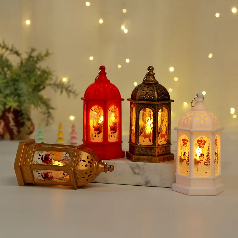 Christmas Lighted Lantern Christmas Snowglobe Glittering Snow Globe Lantern, Xmas Decor Lamp Festival Ornament and Gift