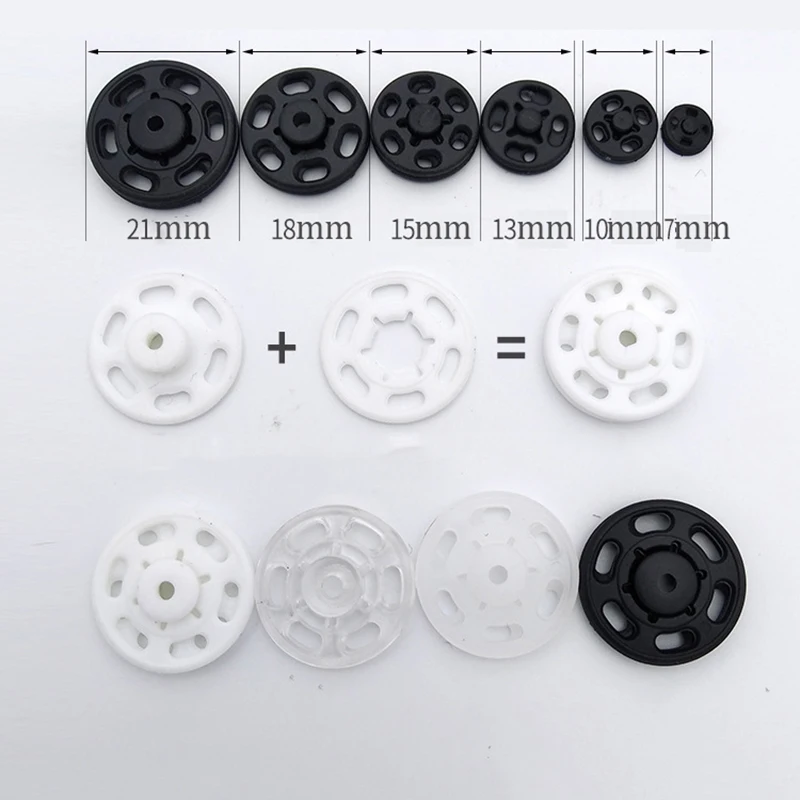 50pcs 7-21mm Small Plastic Snap Fasteners Press Button Stud Black/White/Clear Round Buttons For Baby Clothes Sewing Scrapbooking