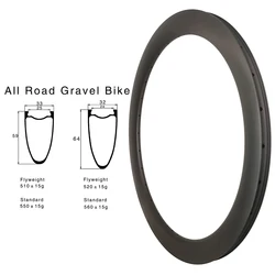 All Road Bike 32mm 33mm Wide Gravel Disc Bicycle Rims 59/64mm Deep 700c Tubeless Clincher Hook Wheel Cyclocross UD Marble 3k 12k