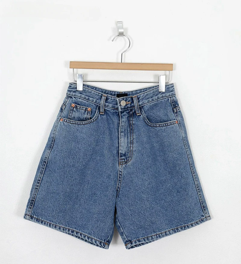 

Casual High Waist Straight Jeans Shorts Summer Pockets Loose Female Blue Denim Shorts Ladies High Street Bottoms 2024 A696