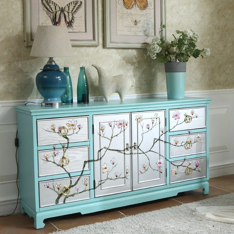 

New Chinese-style furniture porch dining side solid wood painted six buckets two doors partition bed and breakfast