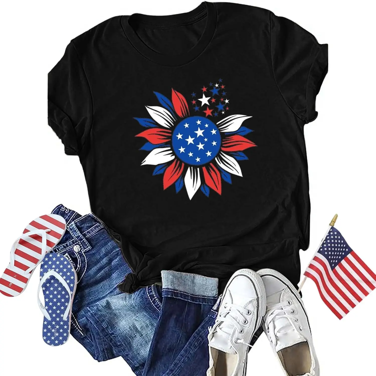 CRNTCEM Womens Independence Days Tees Shirts Short Sleeve USA Flag Graphic Tee Funny Stars 4th of July Patriotic T Shirts