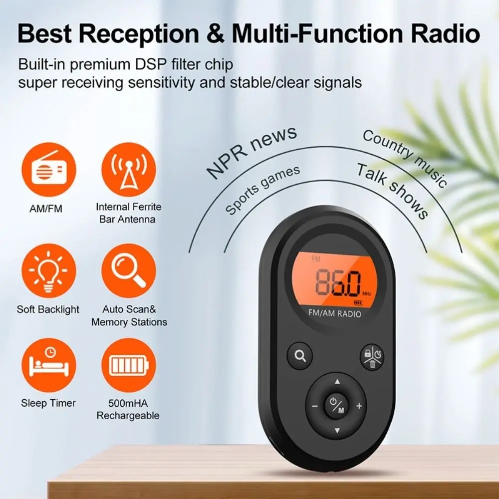 Mini Personal Pocket Radio Long Battery Life Best Reception Rechargeable AM/FM Radio Digital Trans Stereo Earphone