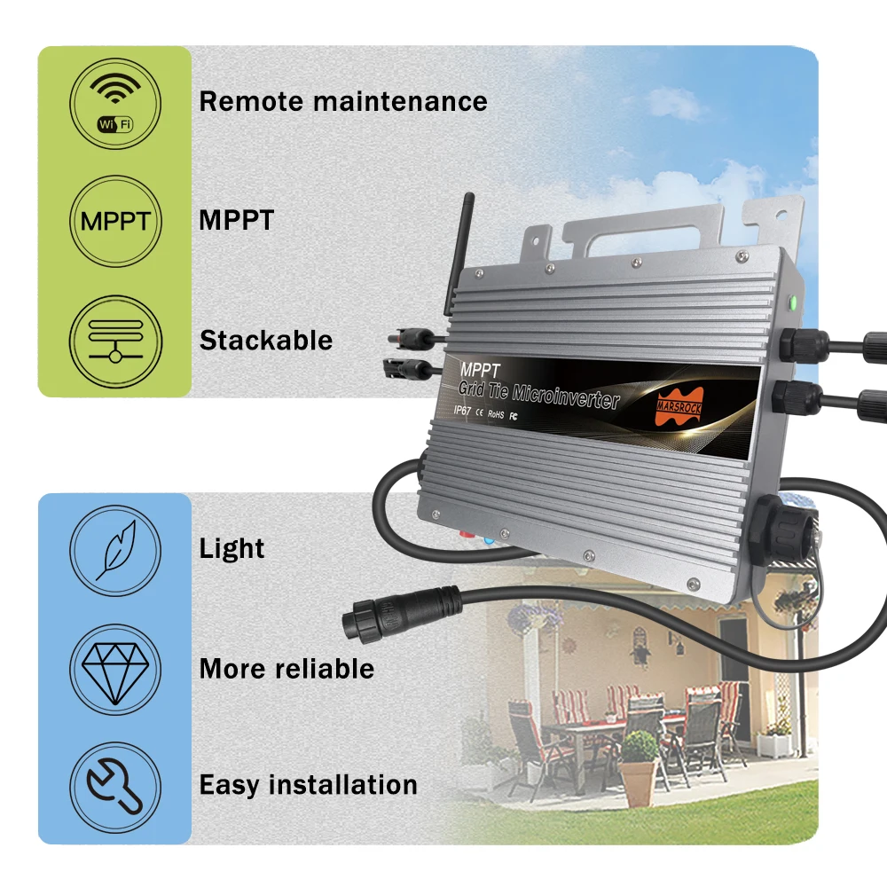 Imagem -06 - Micro Inversor Mppt Grid Tie com Função Wifi Embutida Plugue Livre da ue Ip67 2060vdc pv 80260vac 600w 700w 800w