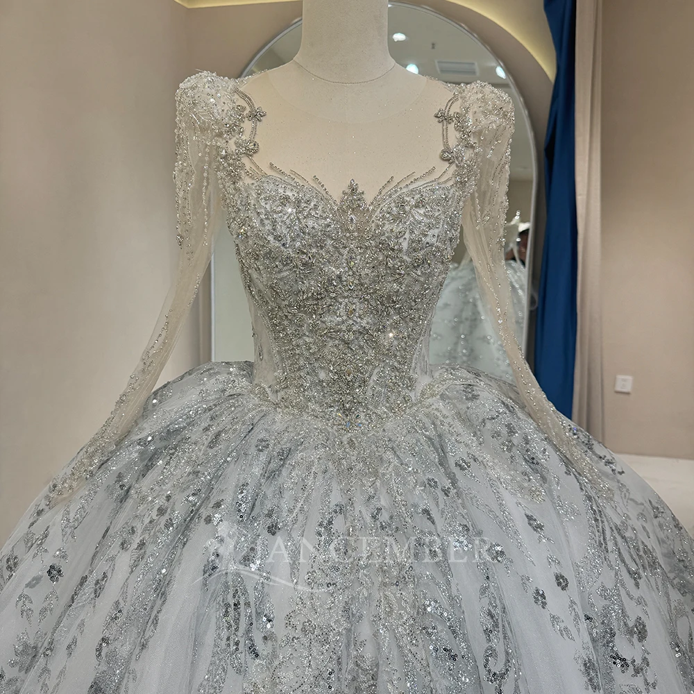 فساتين زفاف مخصصة ترتر فستاين سهرة/فساتين الحفلات الزفاف س الرقبة طويلة الأكمام الدانتيل حتى الظهر الأميرة فستان عروس Vestido De Noiva