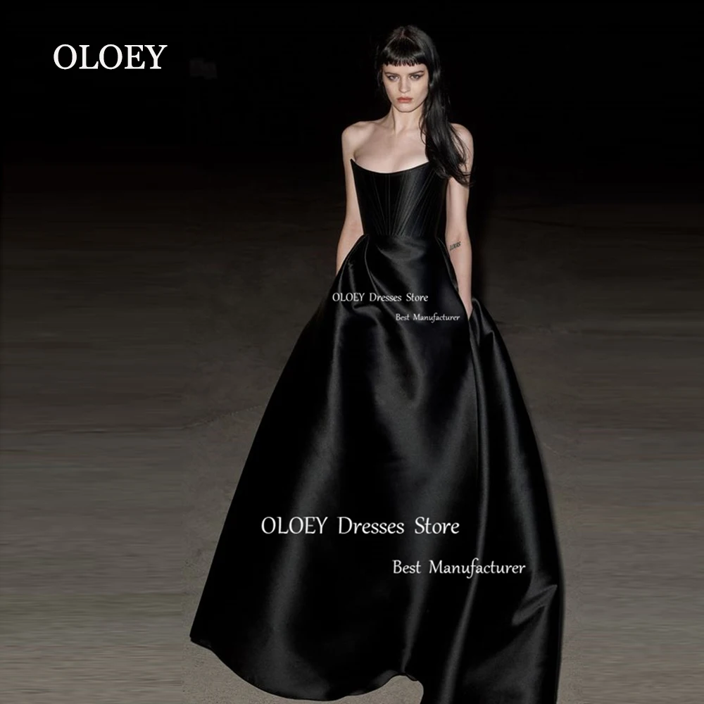 

OLOEY Modest Black Taffeta A Line Evening Dress Scoop Neck Floor Length Wedding Party Gown Sleeveless Zipper Back Custom Made