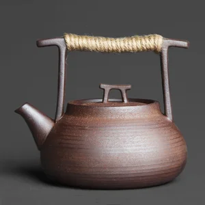 Handwerkliche Keramik -Teekanne für Teezeremonie, tragbare Teekanne, Retro dicke Keramik, Kungfu, japanischer Stil, Teaset 12 Hauptverkäufe Retro -Teekanne - №7