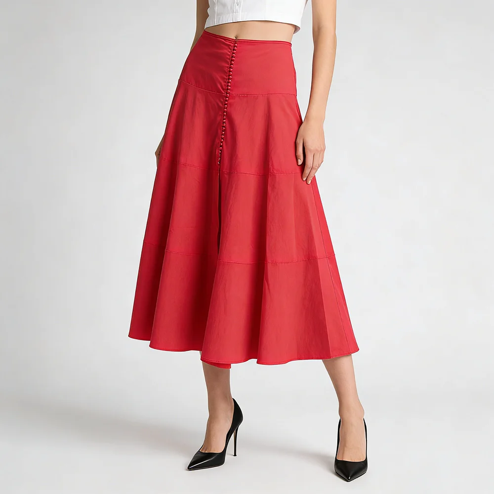 TWOTWINSTYLE Solid Spliced Single Breasted Fashion Skirts for Women High Waist Patchwork Ruched Elegant Skirt Female Spring New