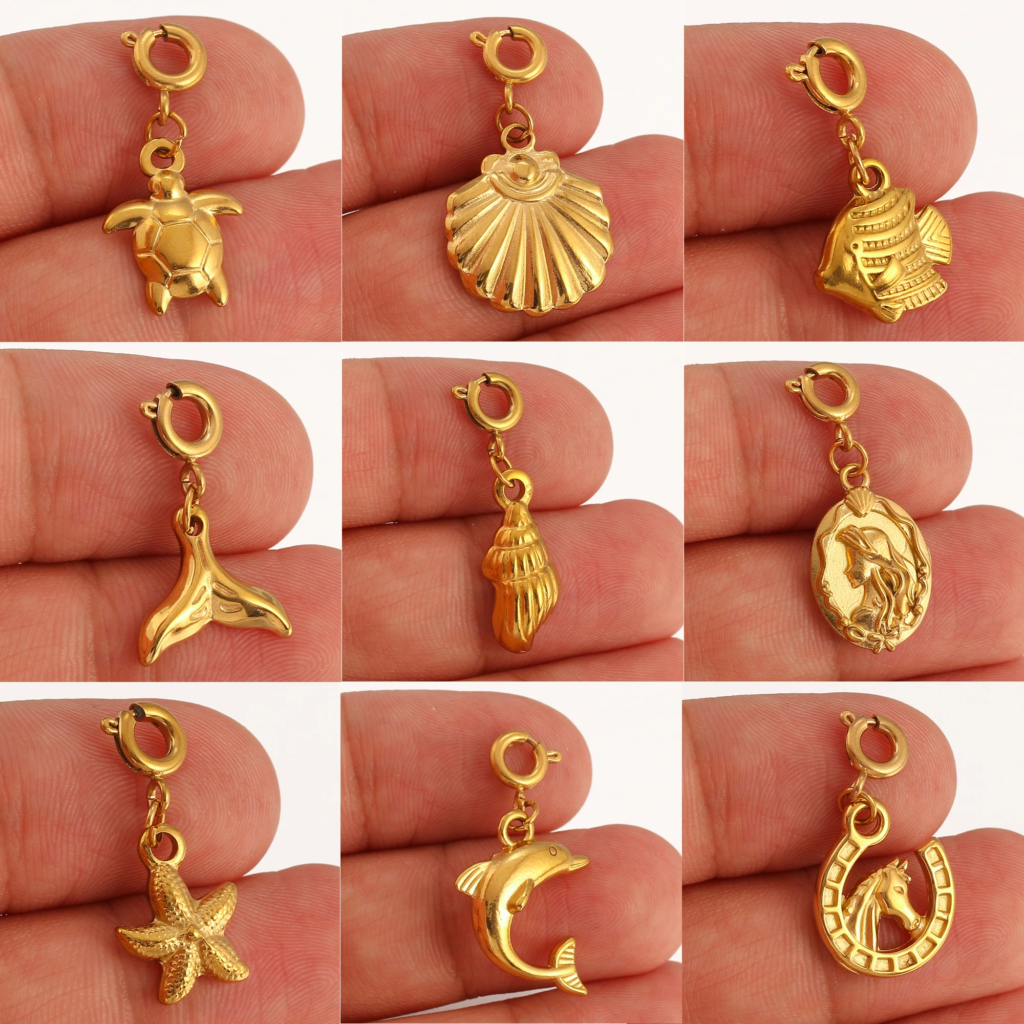Ocean Theme Pendants Lovely Stainless Steel Conch/Shel/Starfish Aniaml Charms for Jewelry Making DIY Necklaces Earrings Crafts