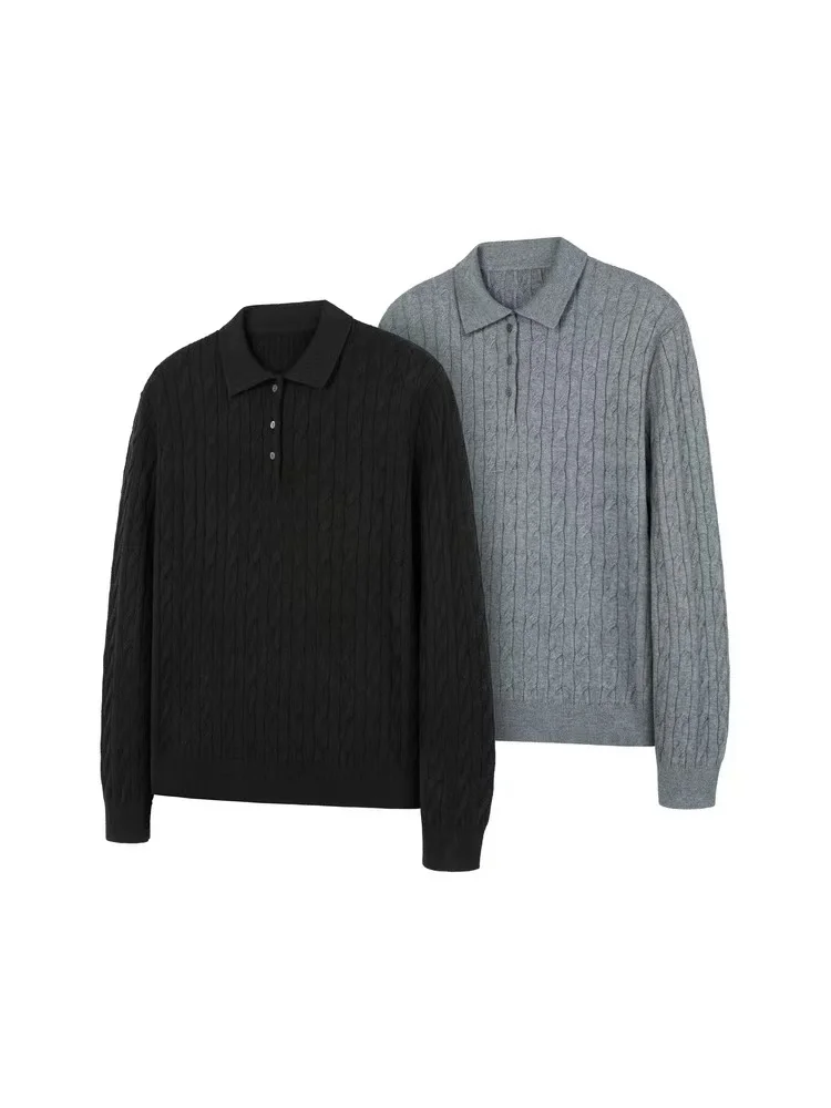 

Korean Sle Long Sve Knitted irt Men's Autumn Winter Faion Simple Match Basic f Sve Turn-down Collar Top