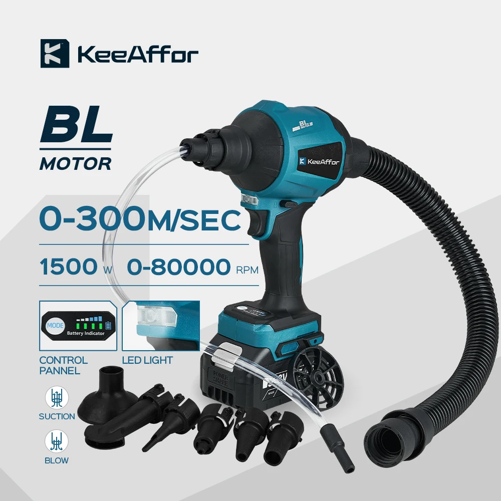 KEEAFFOR 1500W 80000RPM Brushless Blower Cordless Multifunction Inflator Vacuum Dust Cleanner Dust Blower For Makita 18v Battery